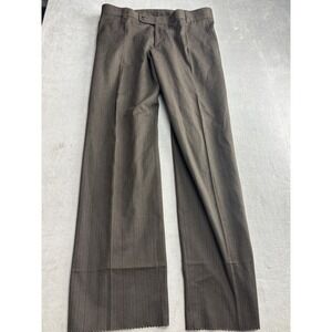 New HUGO BOSS Mens Dress Pants Trousers Size 40R Brown Pin Stripe Flat Front